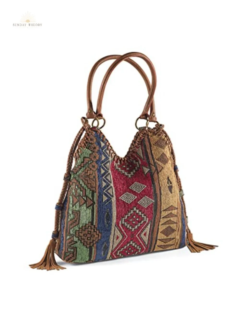 Tapestry Slouchy Hobo Purse with Double Handles, Snap Closure, Lined